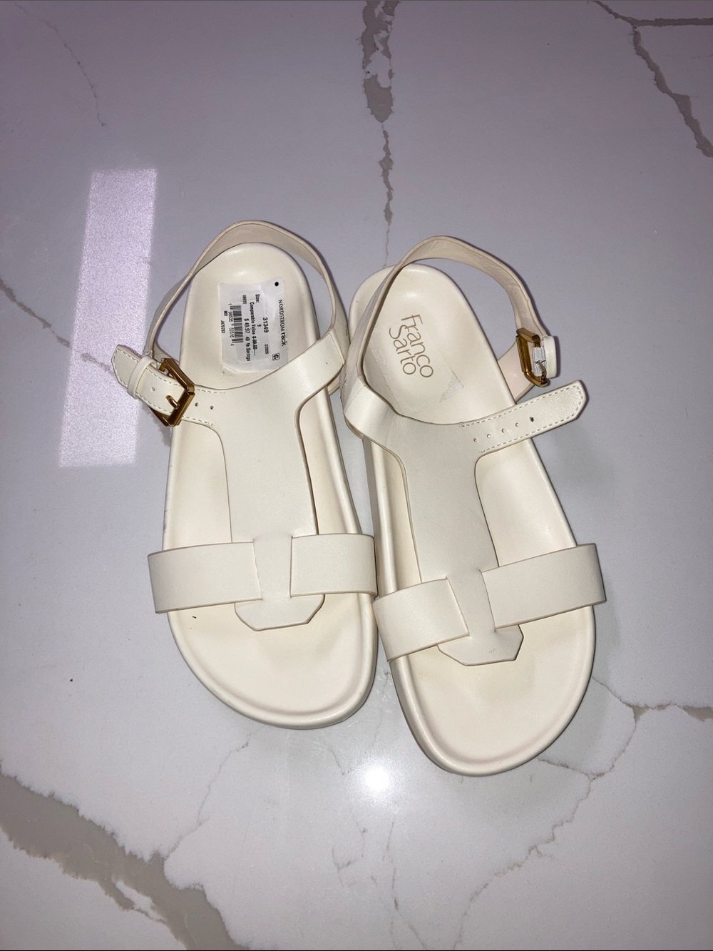 Franco Sarto Ivory Leather Strappy Buckle Sandals